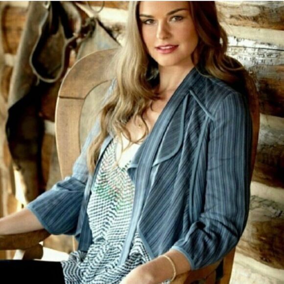 Cabi Cascade Blue Peplum Stripe Jacket/Topper/Cape/Cardigan Sz S VGUC! - Picture 1 of 8